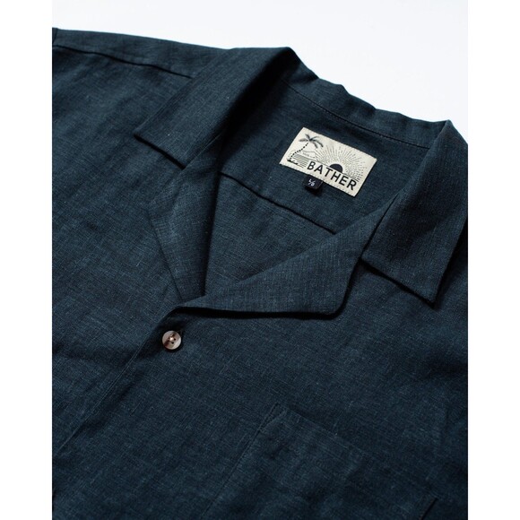 Bather Linen Traveler Shirt In Navy Mens Large Texture Short Sleeve Msrp $150 - Picture 3 of 10